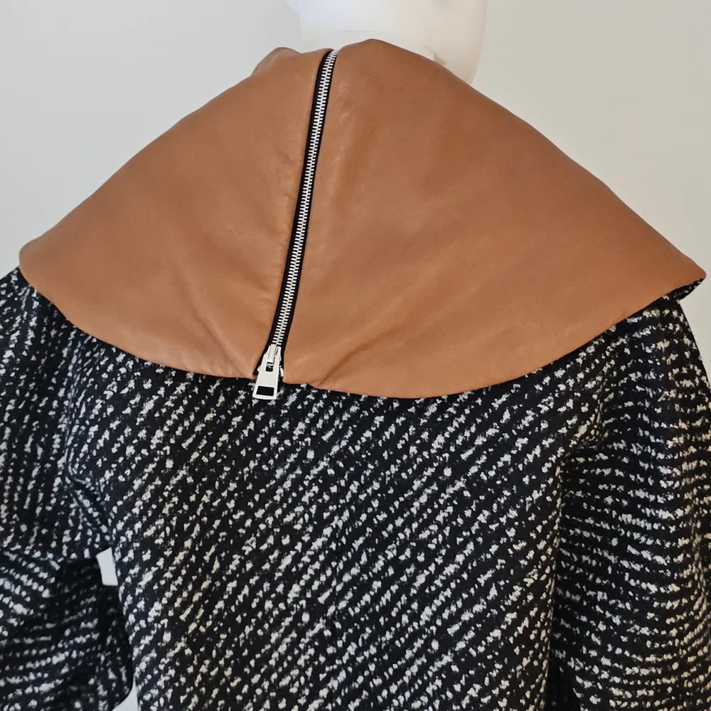 JW ANDERSON Women's Black and White Shawl‎ Collar Waddled Coat. Sz 2